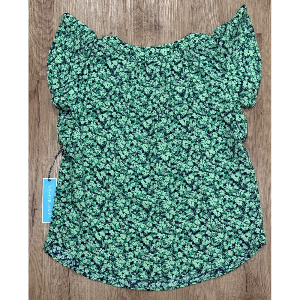 Draper James Top Size S Flutter Sleeve Square Neck Floral Green‎ Navy NEW - Picture 7 of 9